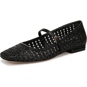 Franco Sarto Womens Black Open Weave Faux Leather Tinsley Mary Jane Ballet Flats